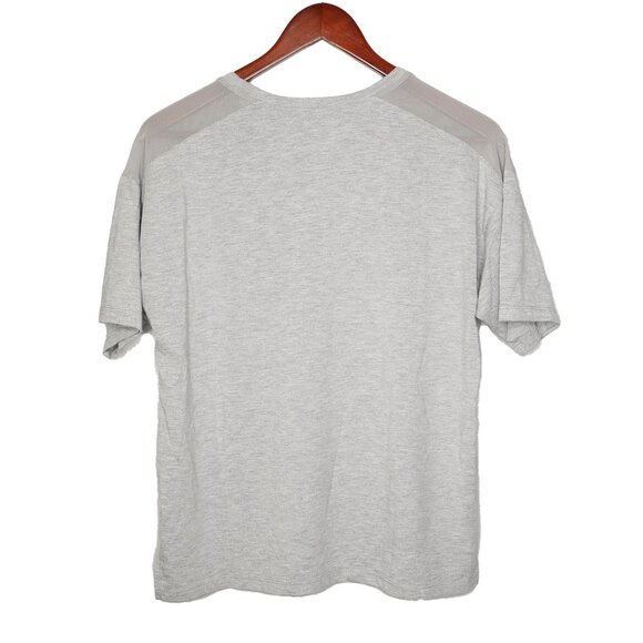 Bebe Sport Logo Boxy T-Shirt Mesh Shoulder Stretch Top Retro Grey Black Casual - Picture 5 of 9